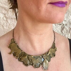 Vintage Animal Brass Necklace Hand Soldered Lion Armadillo Horse Cat Kangaroo
